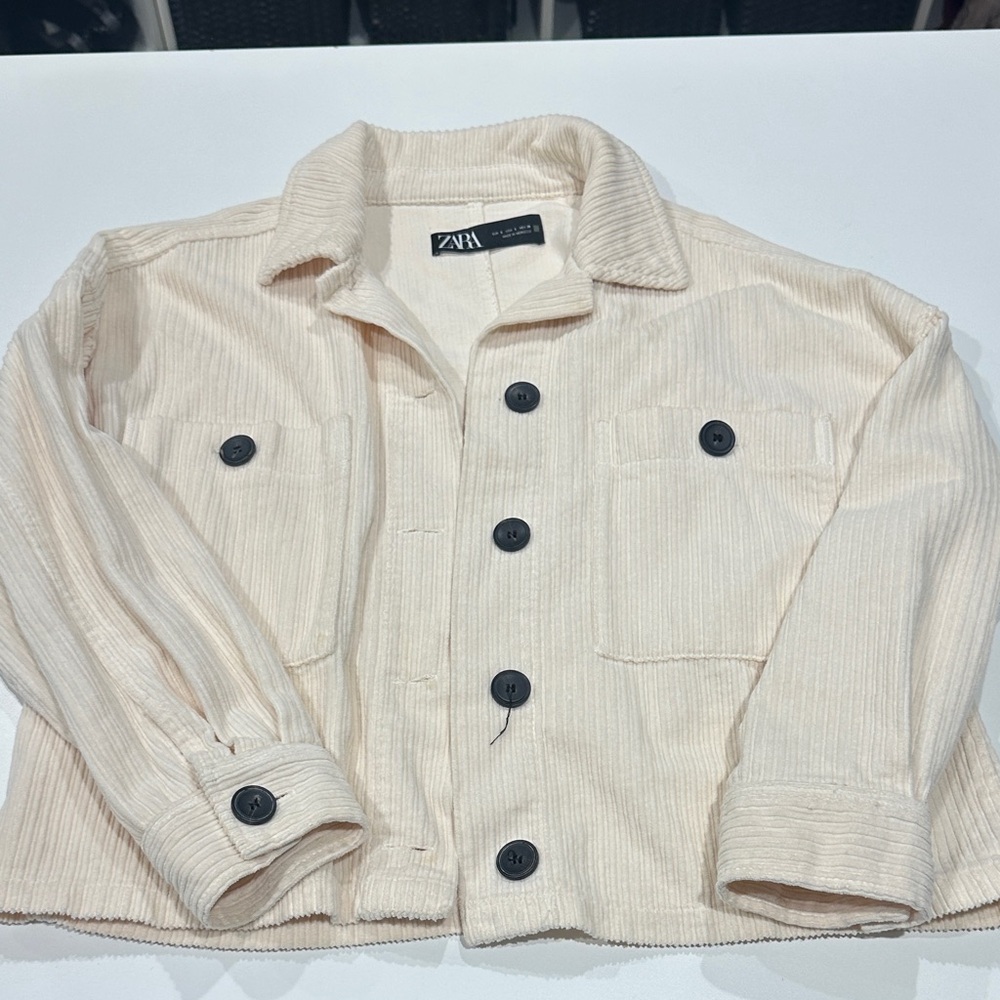 Zara Beige Corduroy Jacket with Dark Buttons
